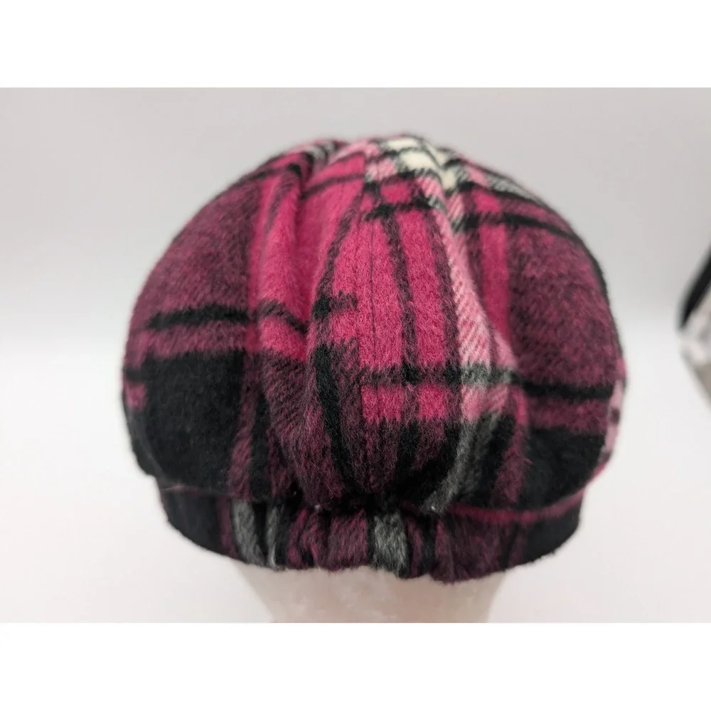Old County Road Pink Black Plaid Newsboy Cap Wool Blend Hat One Size